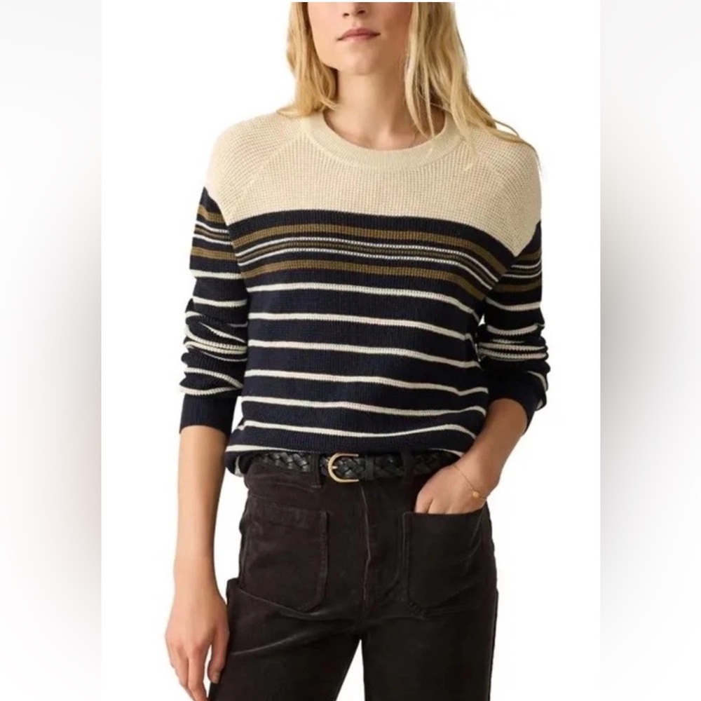 Faherty Throwback Waffle Crewneck Pullover Oakland Striped Sweater Sz Medium